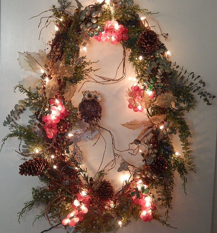 Winter Wreath - CUSTOM Grapevine with Owl - Product Image